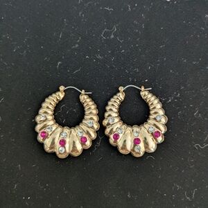 Vintage Gold and Pink Gemstone Earrings